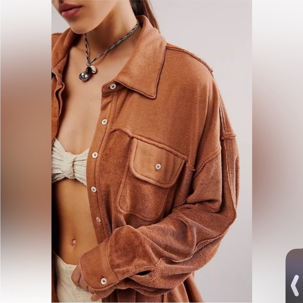 Free People Oversized Tan Button-Up sweatshirt 🌟🌟NWOT
